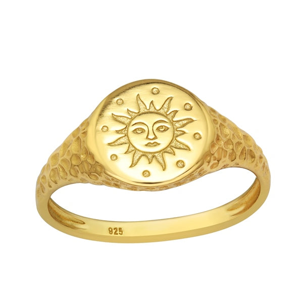 Signet Sun Gold Plate Silver Ring — Gold Plated