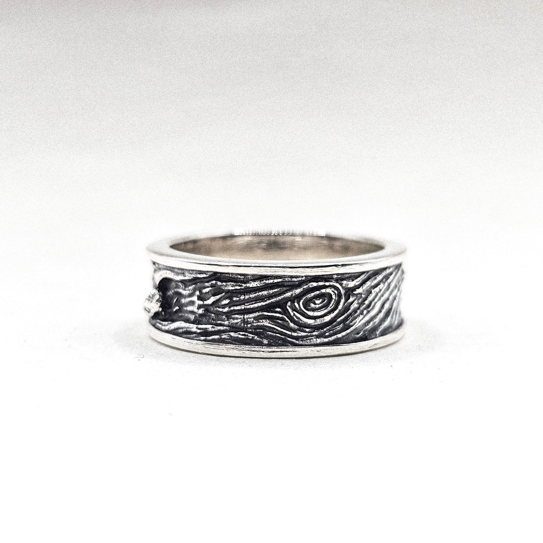 Snake Tree Bark Silver Ring