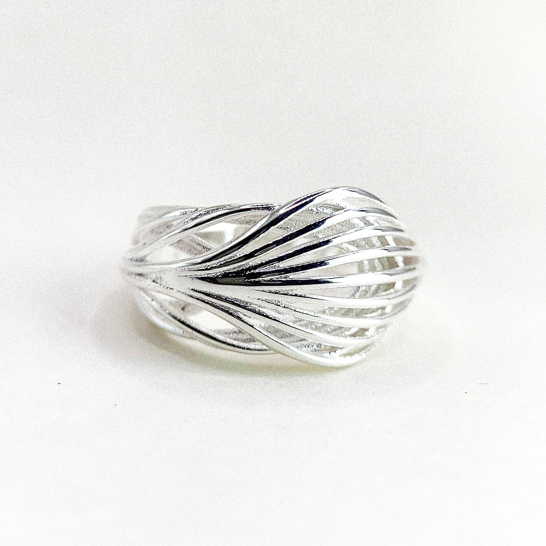 Open Interwined Lines Silver Ring