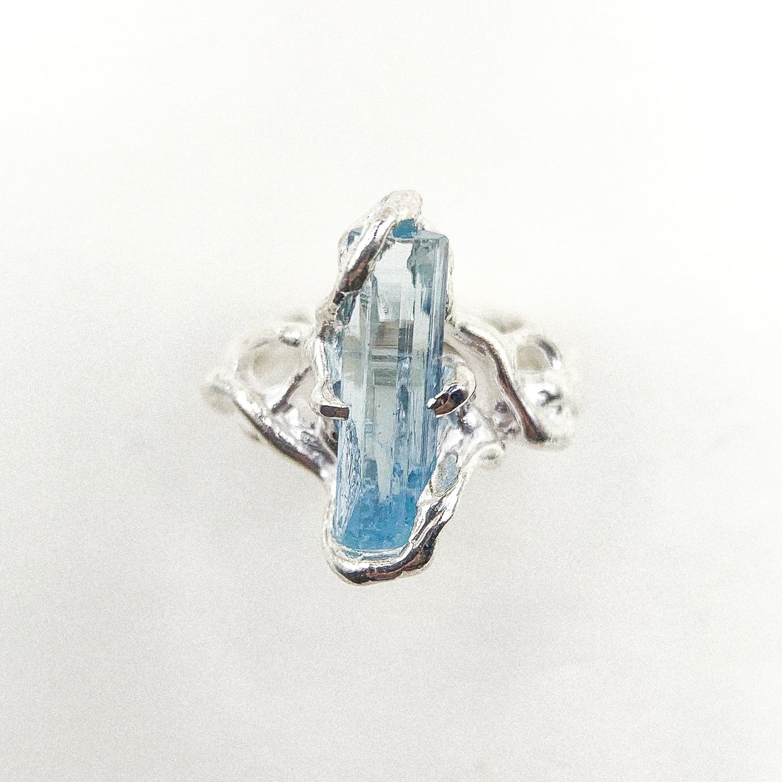 Aquamarine Bar Silver Ring