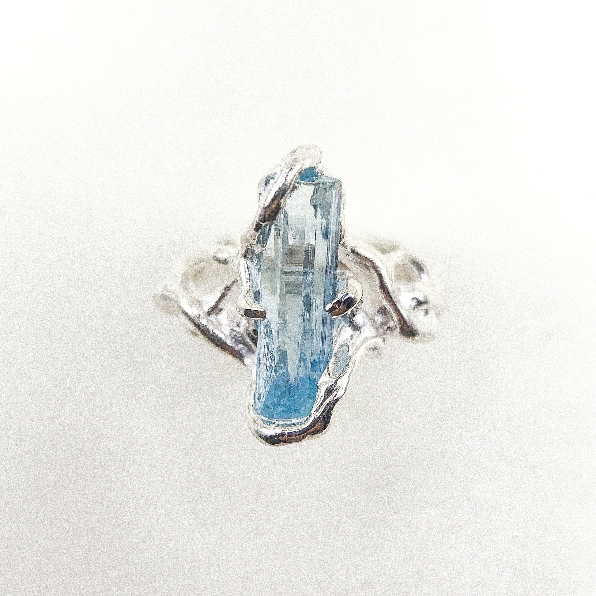Aquamarine Bar Silver Ring