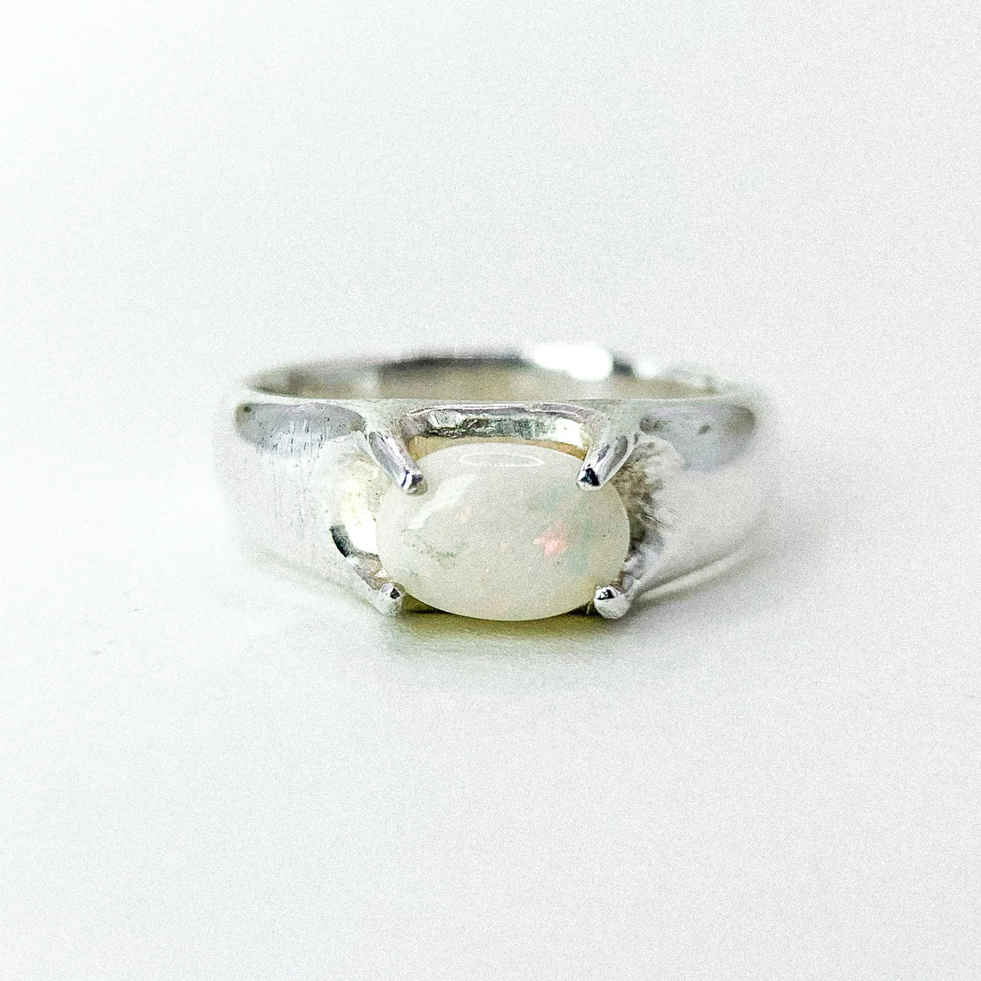 Opal Four Claw Silver Ring