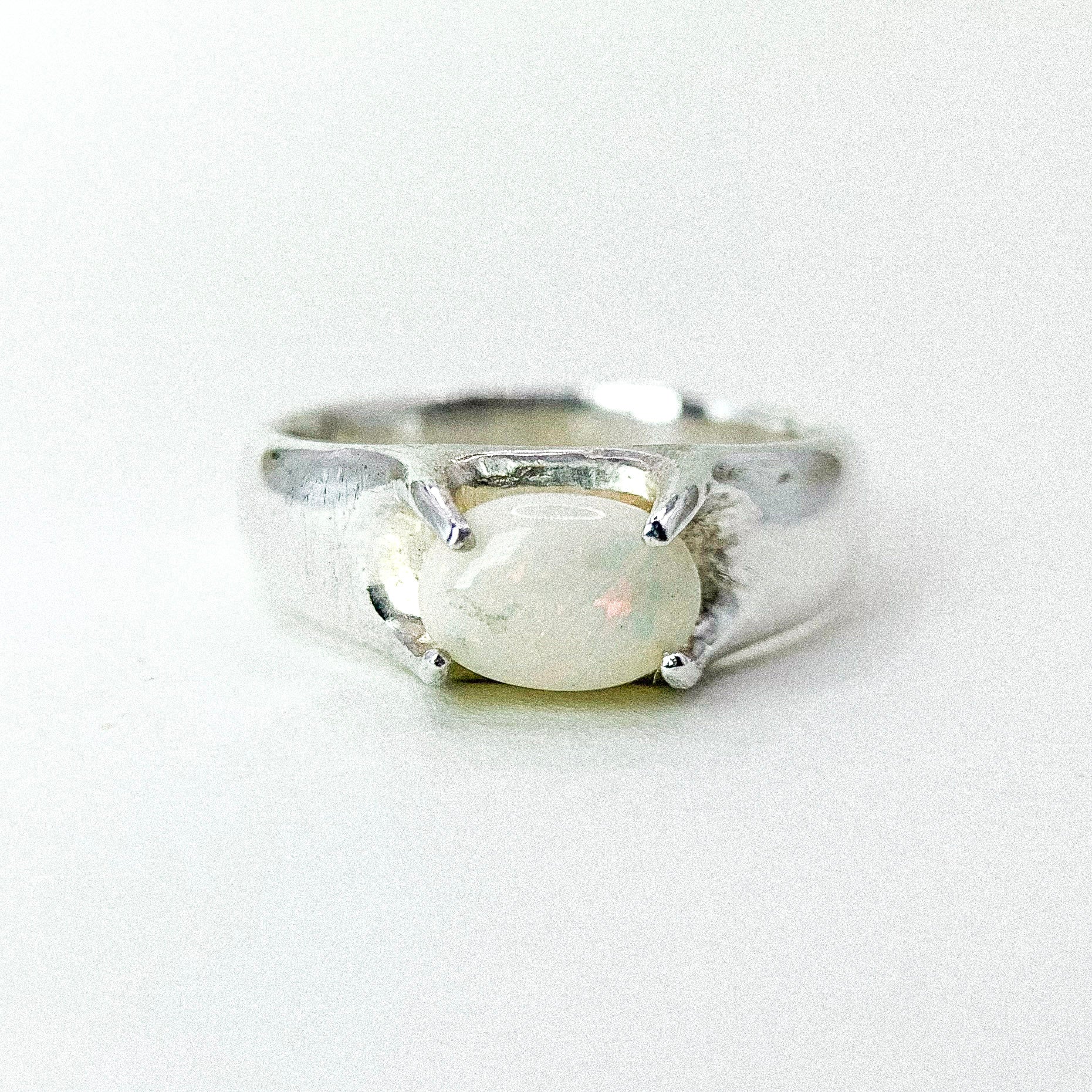 Opal Four Claw Silver Ring