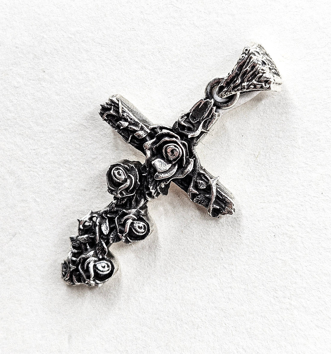Rose Cross Silver Pendant