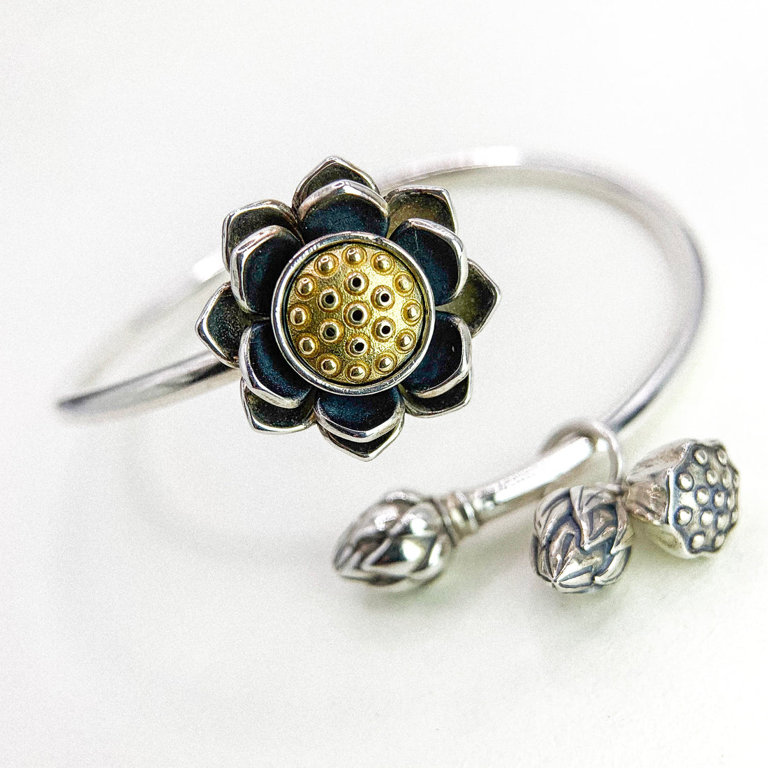 Lotus Flower Silver B Bangle