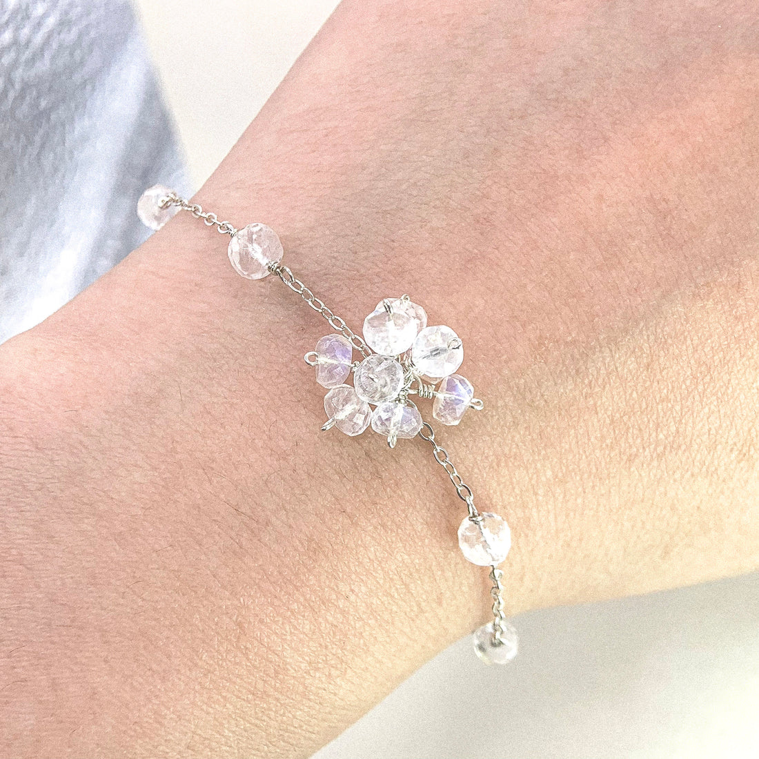 Moonstone Bloom Silver Bracelet