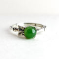 Jade Bamboo Leaf Silver Ring