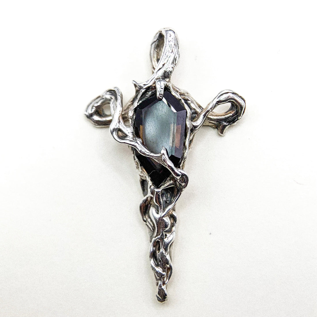 Smoky Quartz Cross Silver Pendant