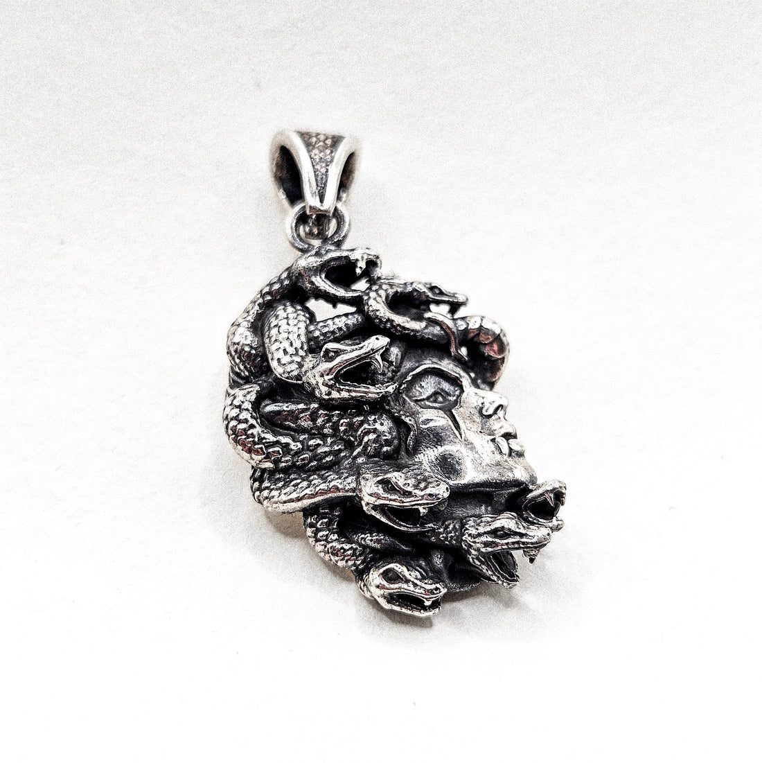 Oxidized Medusa Gorgon Silver Pendant