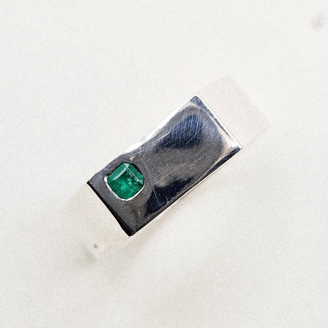 Sapphire Signet Thin Band Silver Ring