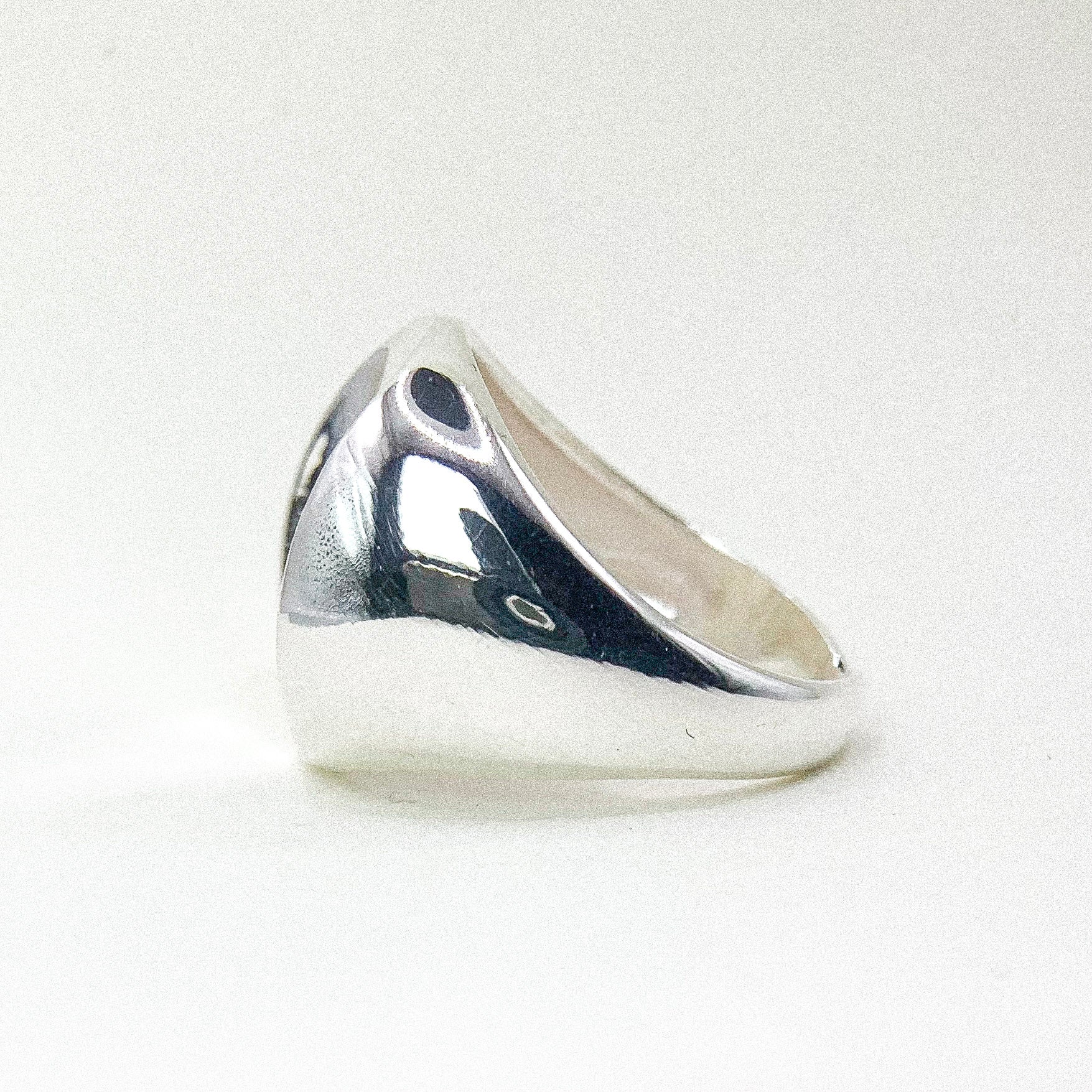 Oval Dip Signet Silver Ring — detail view