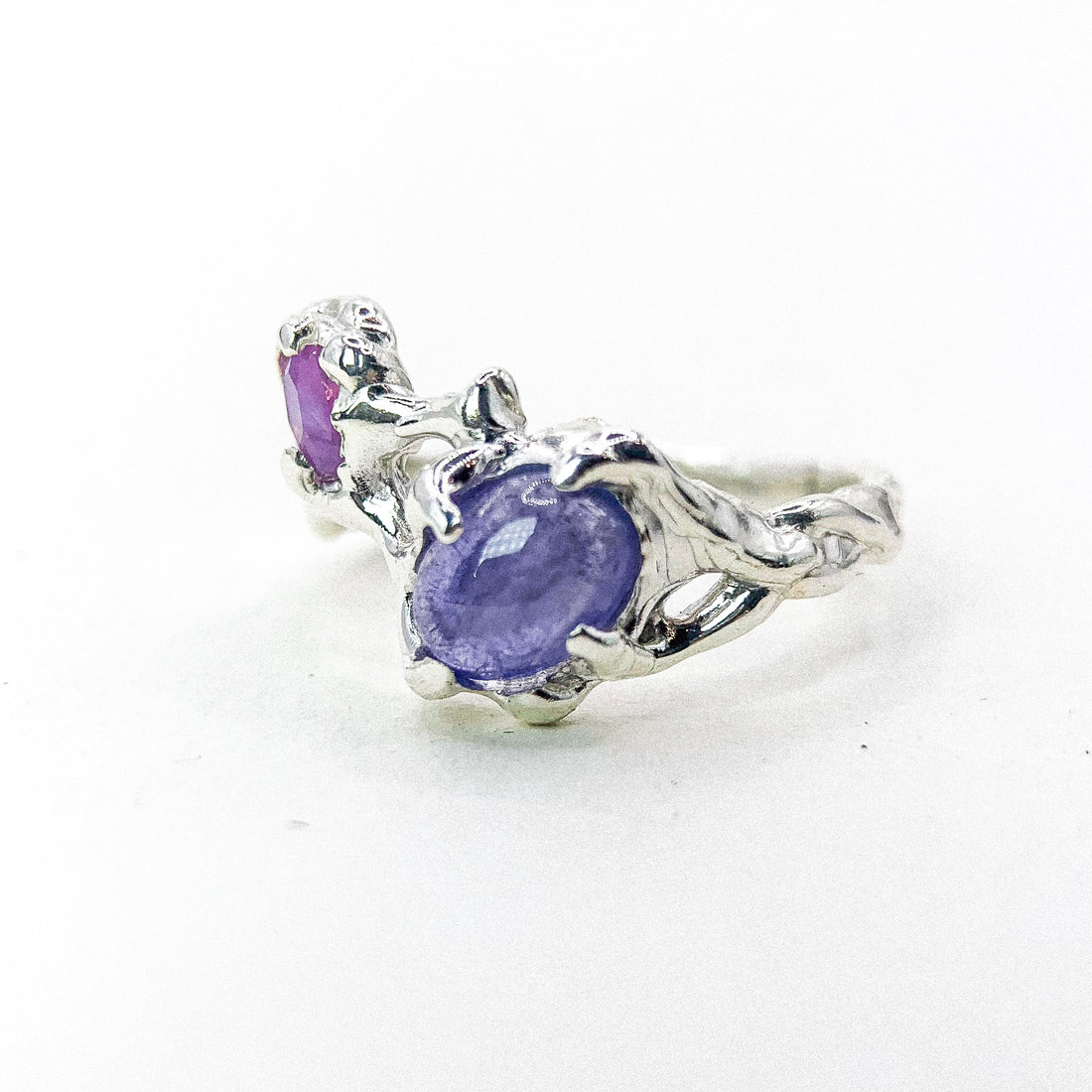 Tanzanite and Milky Sapphire Silver Ring