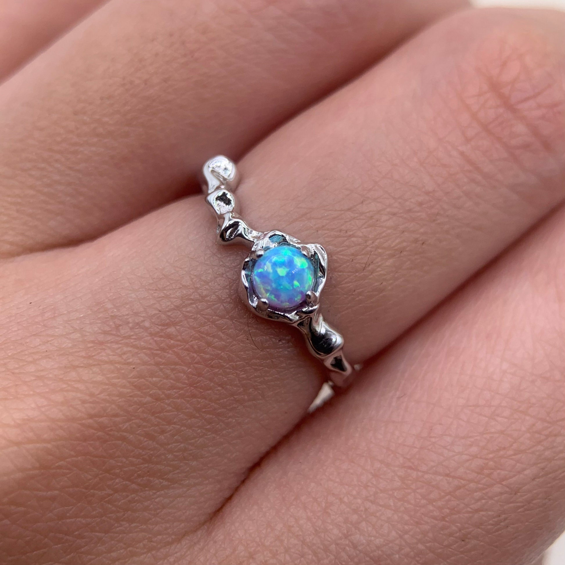 Opal Liquid Metal Silver Ring — detail view