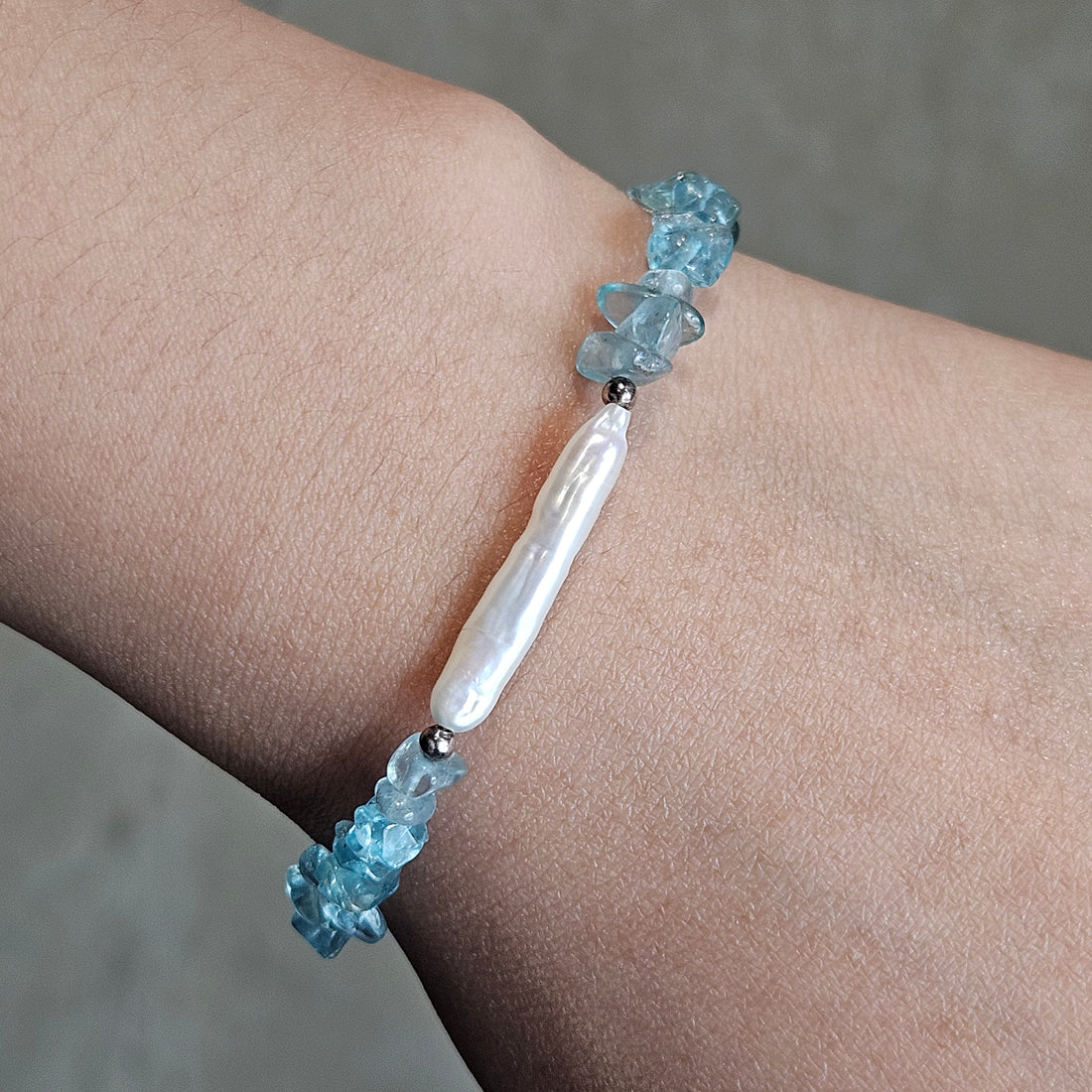 Aquamarine Pearl Silver Bracelet