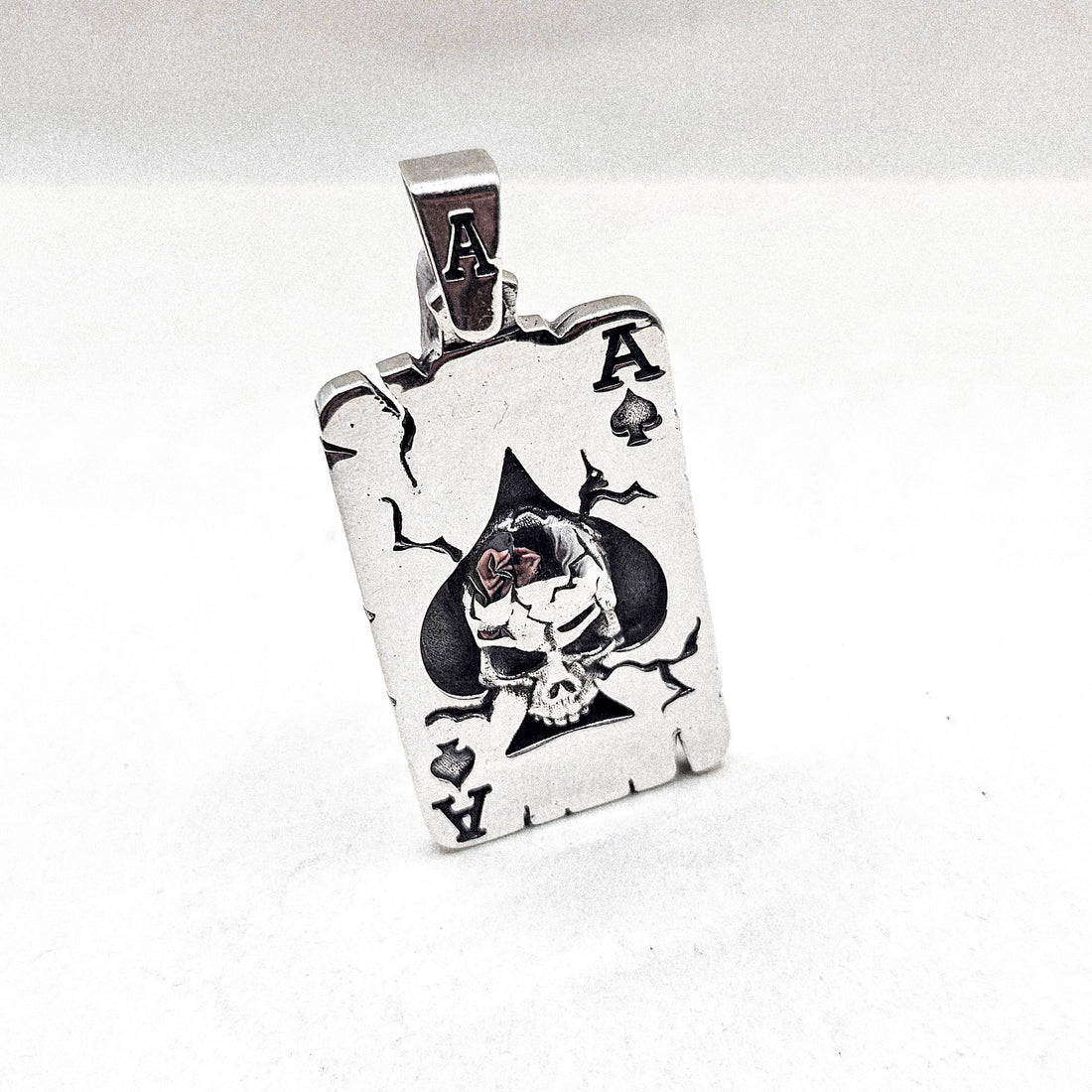 Spade Poker Skull Silver Pendant