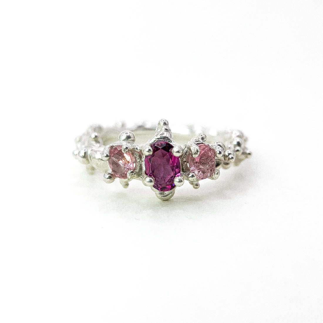 Citrine Pink Garnet Bubbling Silver Ring