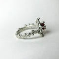 Garnet Flower Silver Ring — detail view