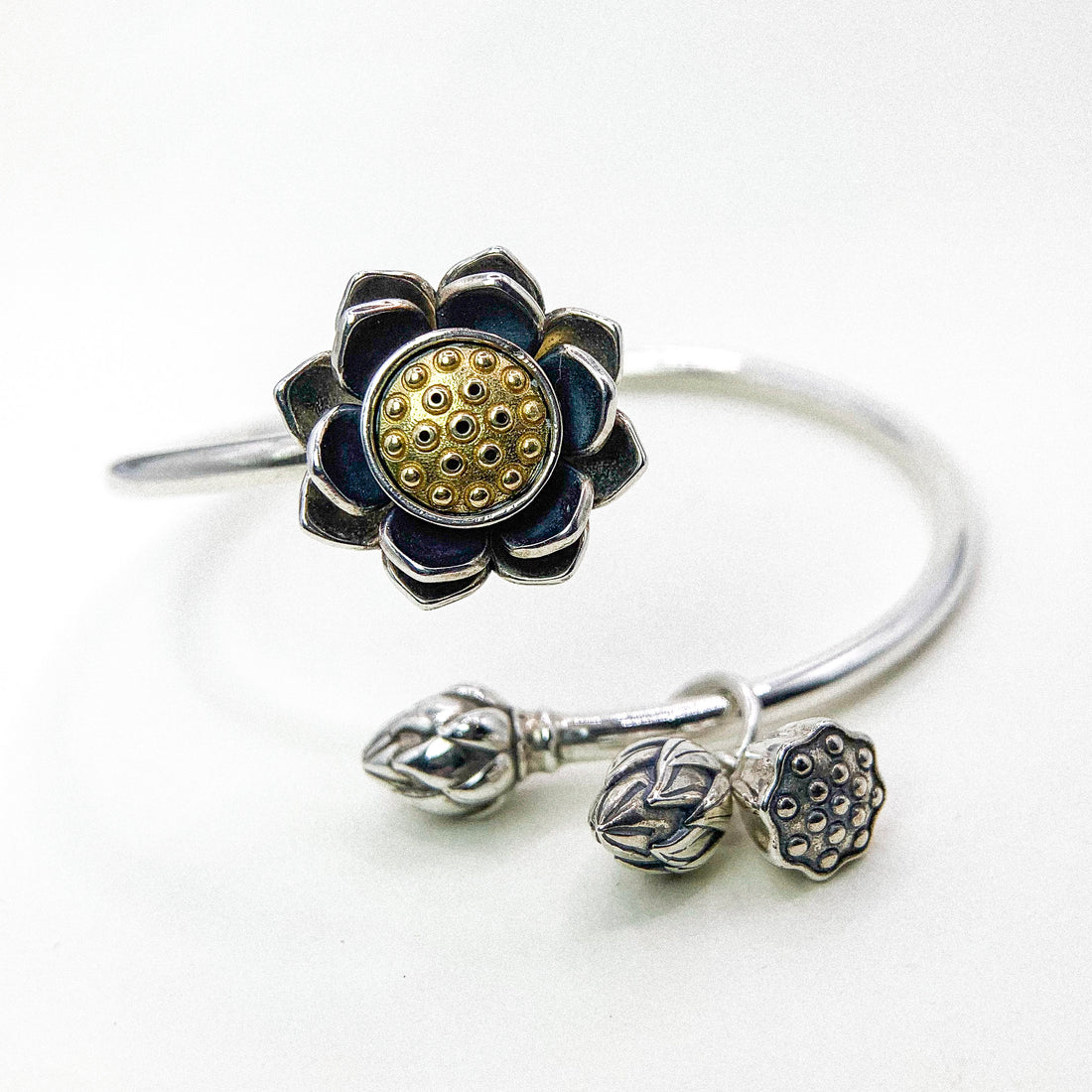 Lotus Flower Silver B Bangle