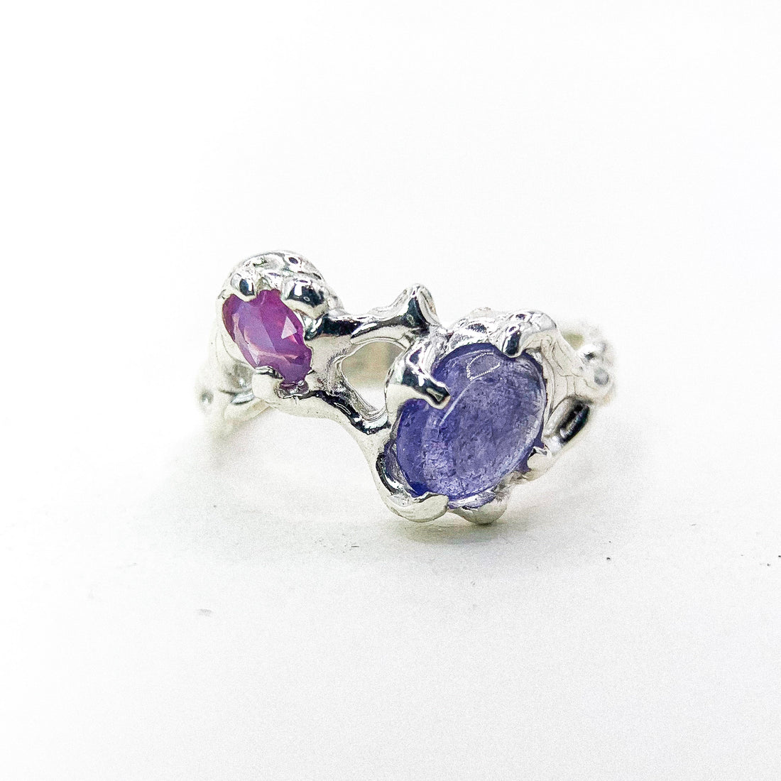 Tanzanite and Milky Sapphire Silver Ring