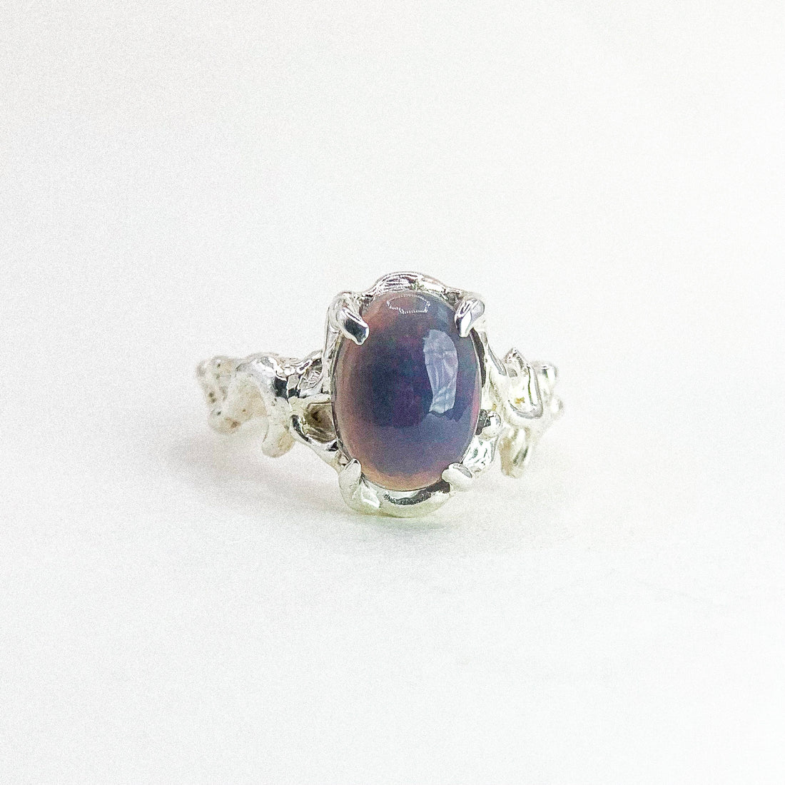 Big Oval Opal Silver Ring