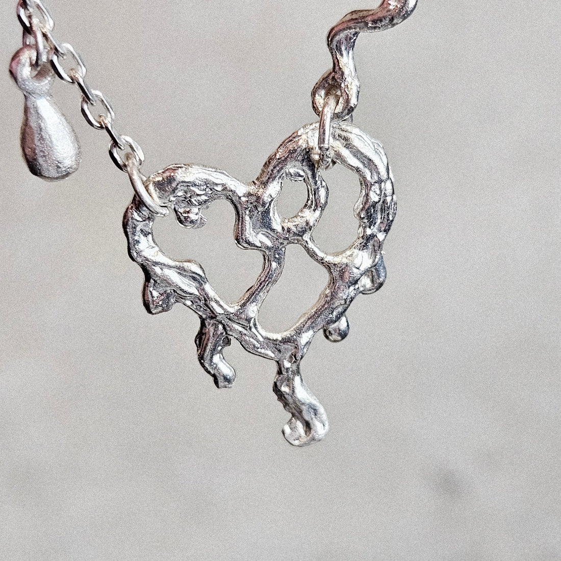Heart Melted Silver Necklace