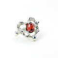Garnet Heart Silver Ring — detail view