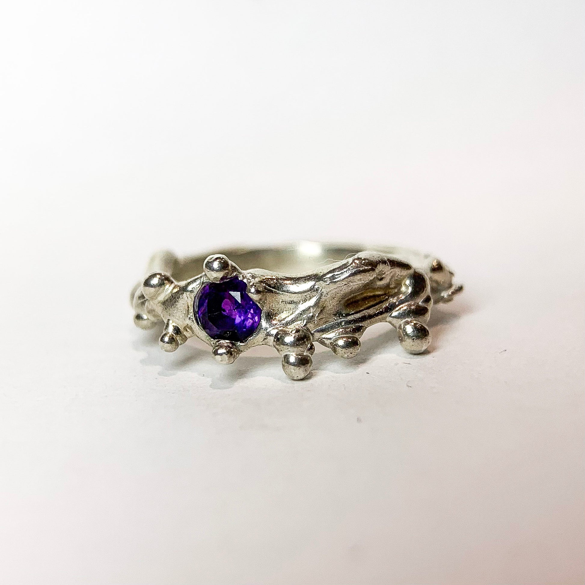 Amethyst Silver Ring — detail view