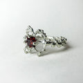 Garnet Flower Silver Ring — detail view