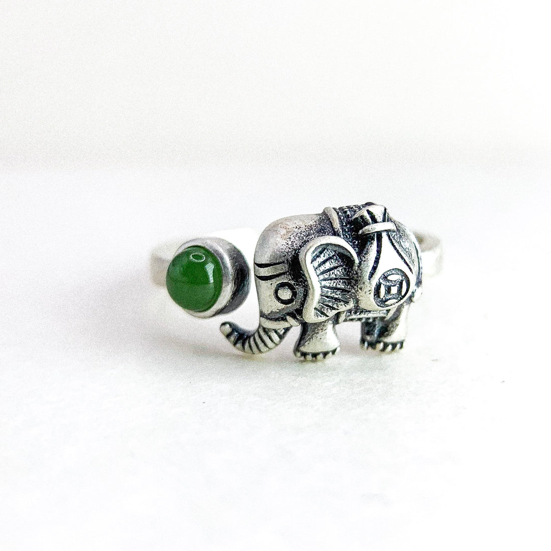 Elephant Jade Silver Ring