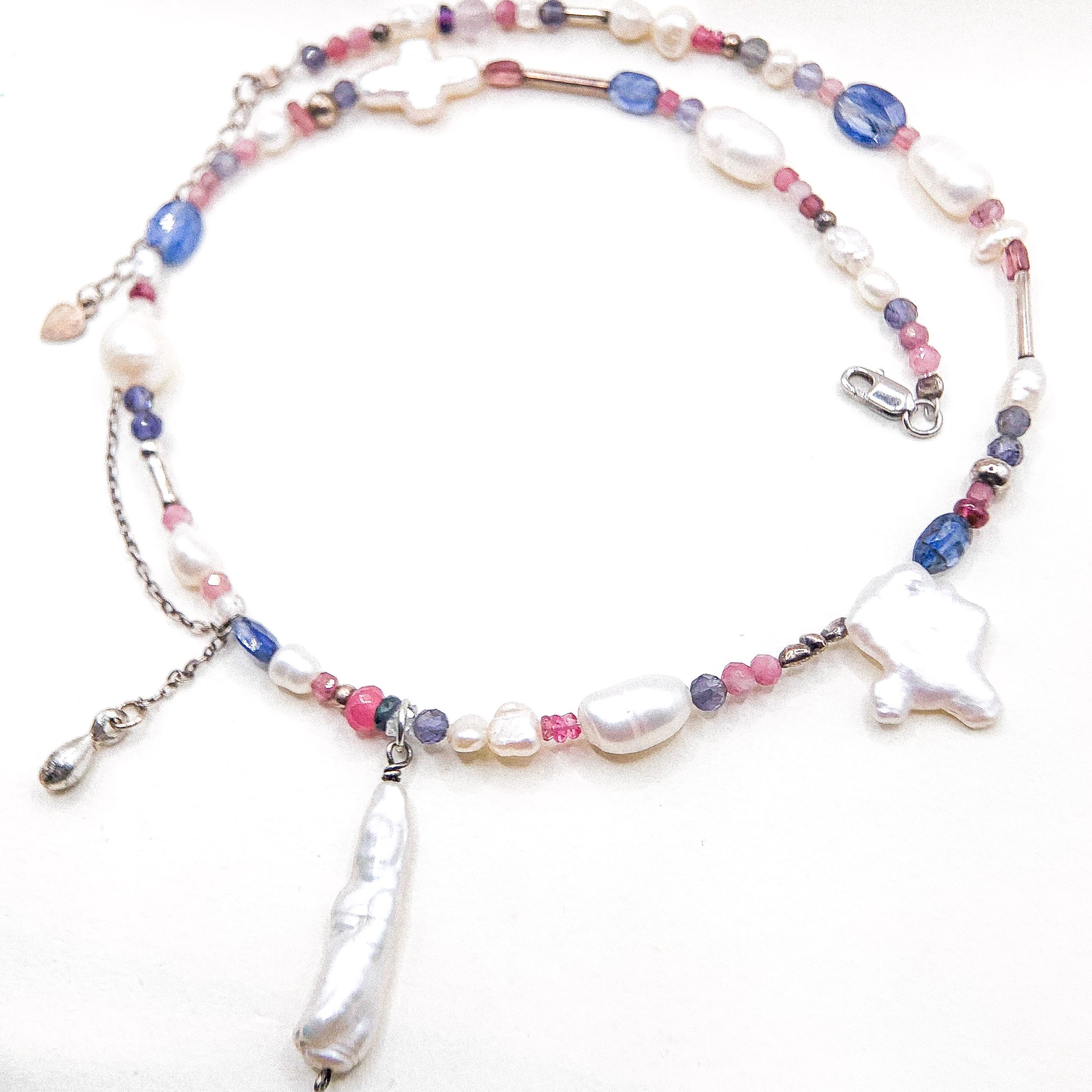 Drop Bar Pearl Silver Necklace
