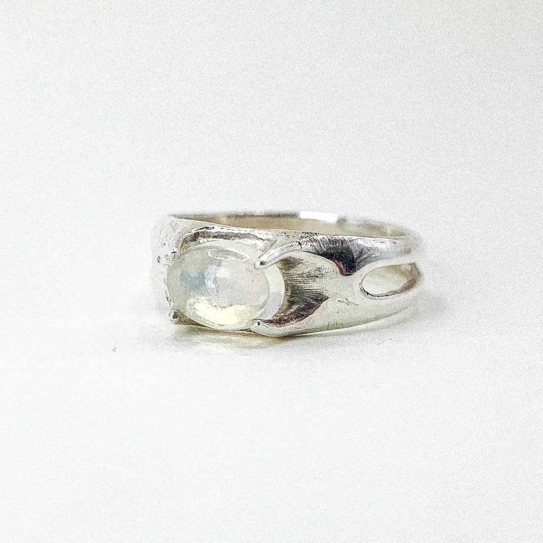 Moonstone Four Claw Silver Ring