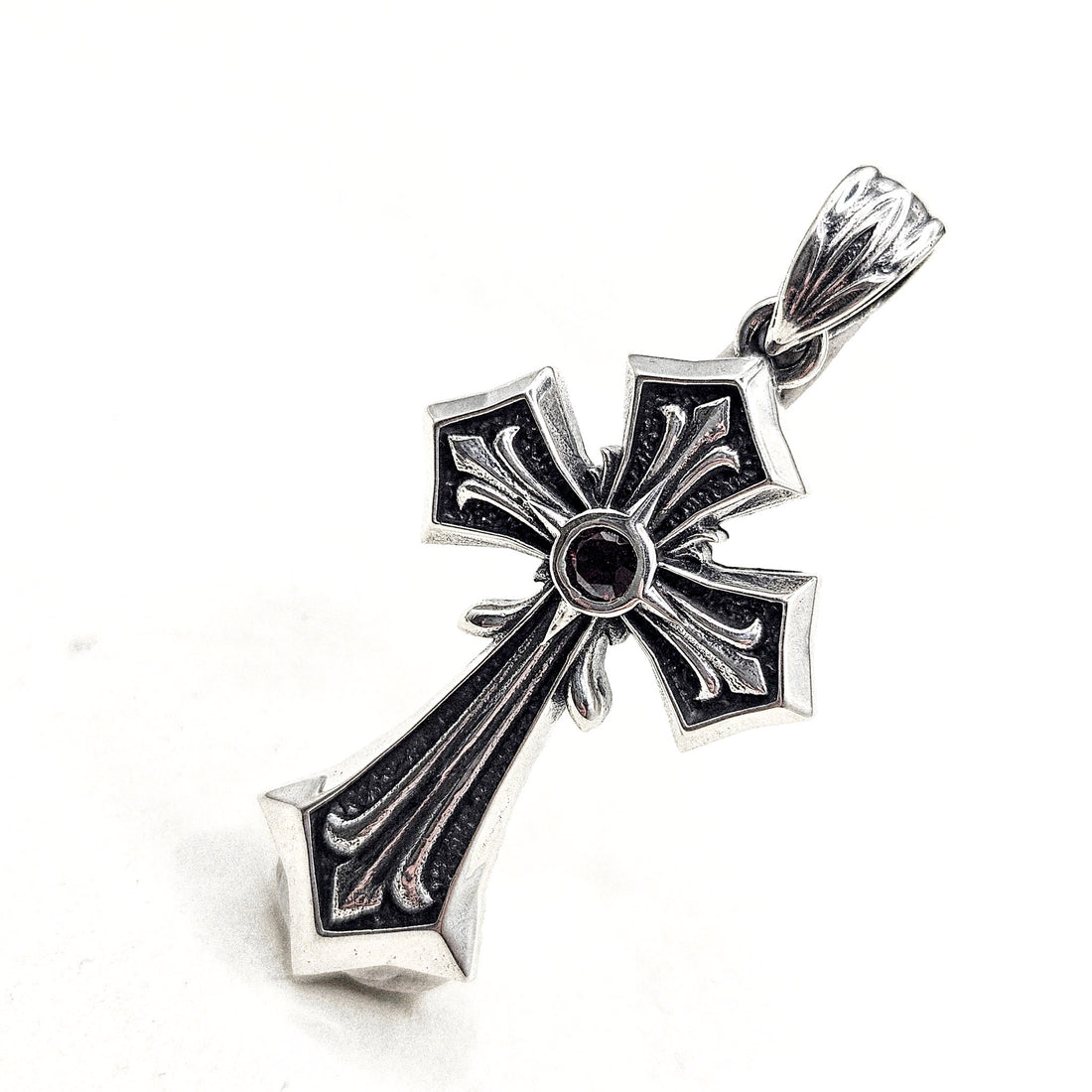 Garnet Cross Silver Pendant