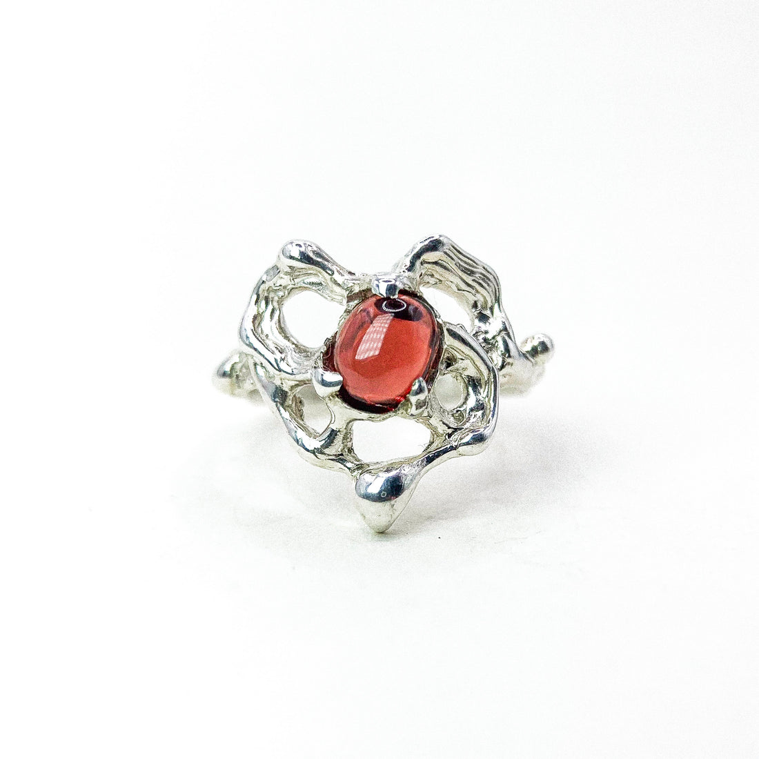 Garnet Heart Silver Ring