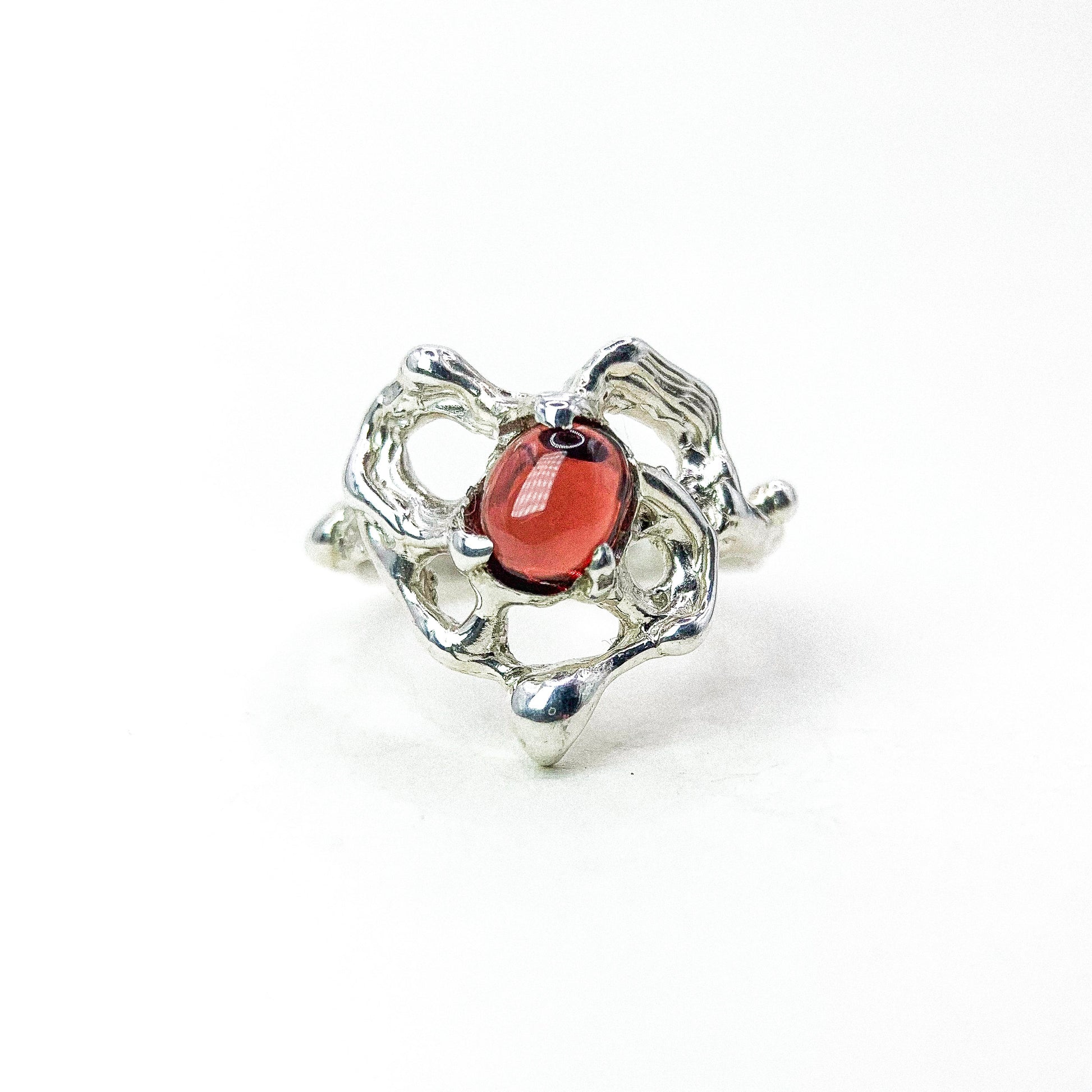 Garnet Heart Silver Ring