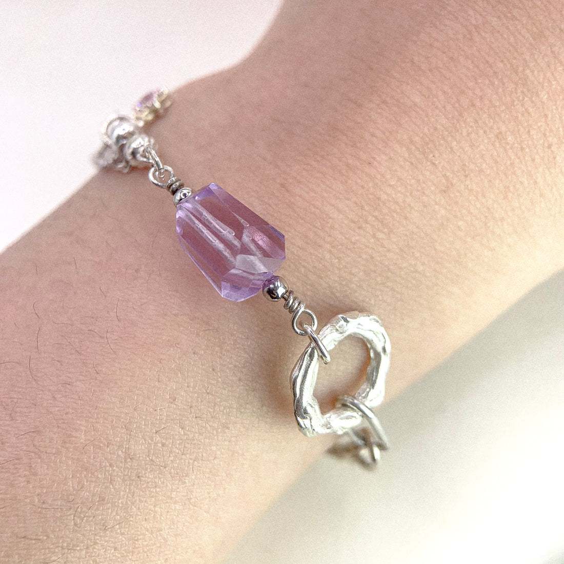 Amethyst Link Silver Bracelet