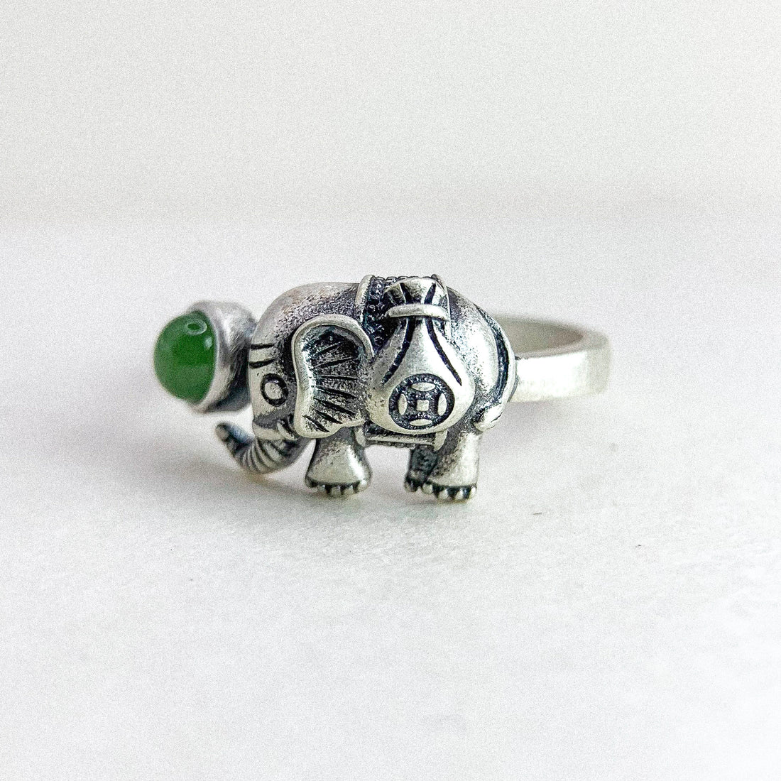 Elephant Jade Silver Ring