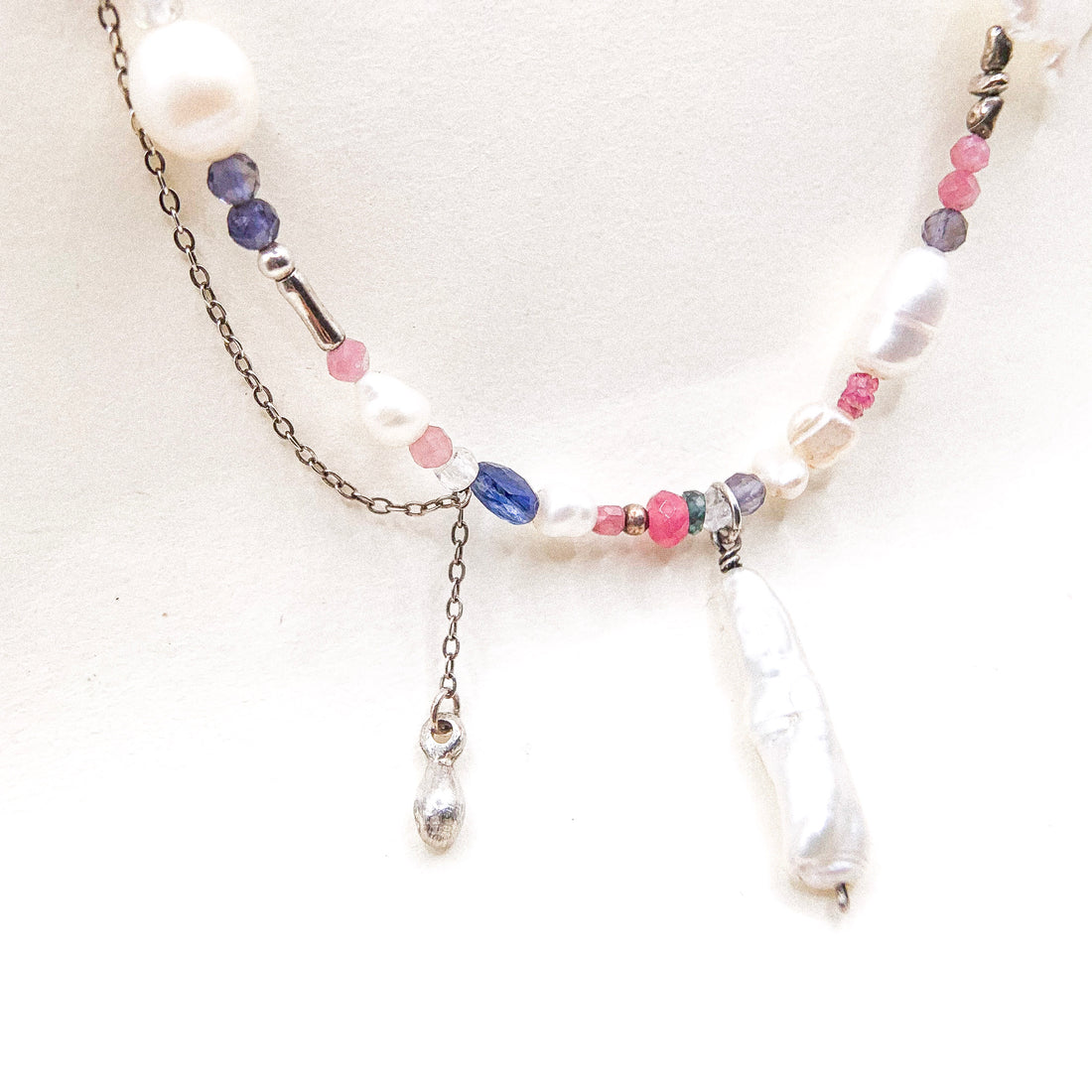 DROP BAR PEARL SILVER NECKLACE
