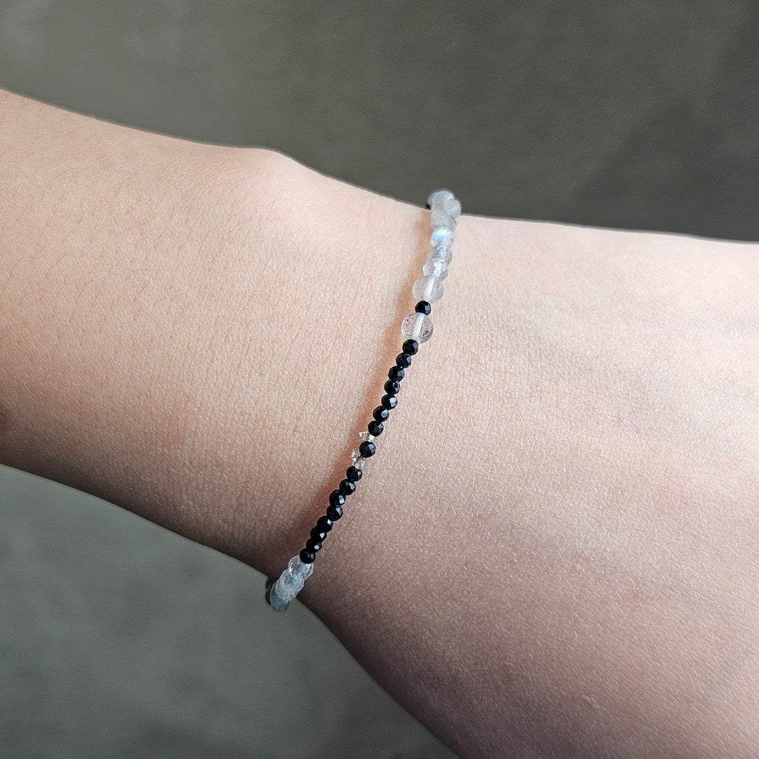 Obsidian Mix Clear Quartz Silver Bracelet