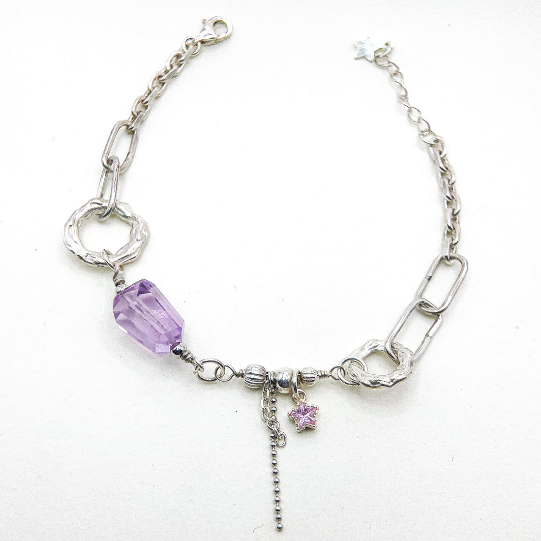 Amethyst Link Silver Bracelet