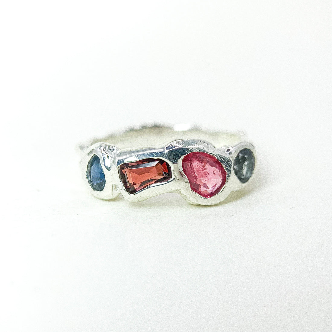 Color Gem Band Silver Ring