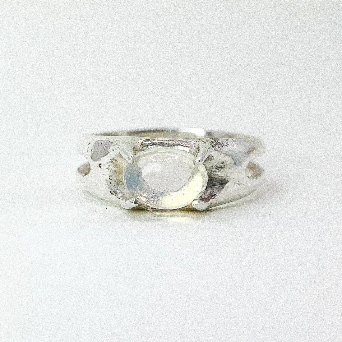 Moonstone Four Claw Silver Ring