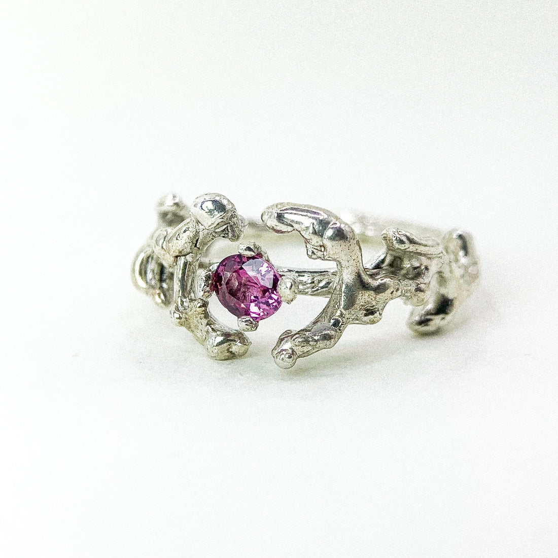 Garnet Crest Silver Ring
