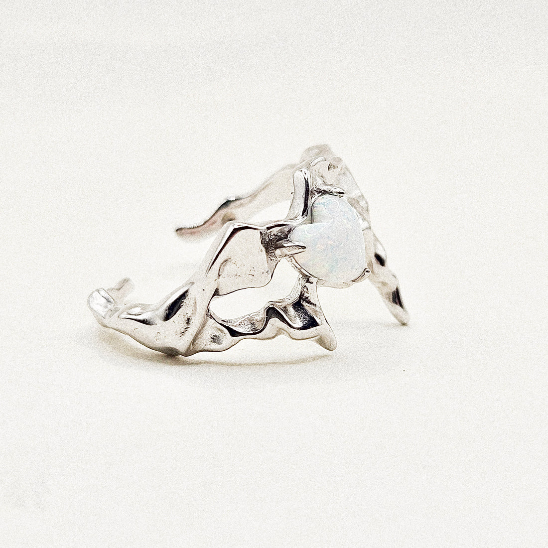 Opal Heart Silver Ring