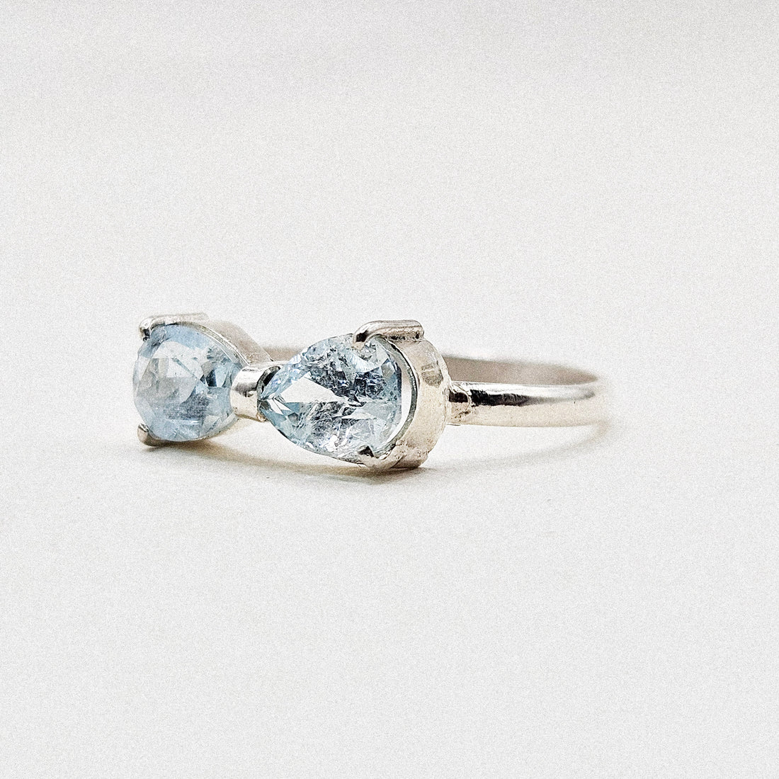 Aquamarine Bow Silver Ring