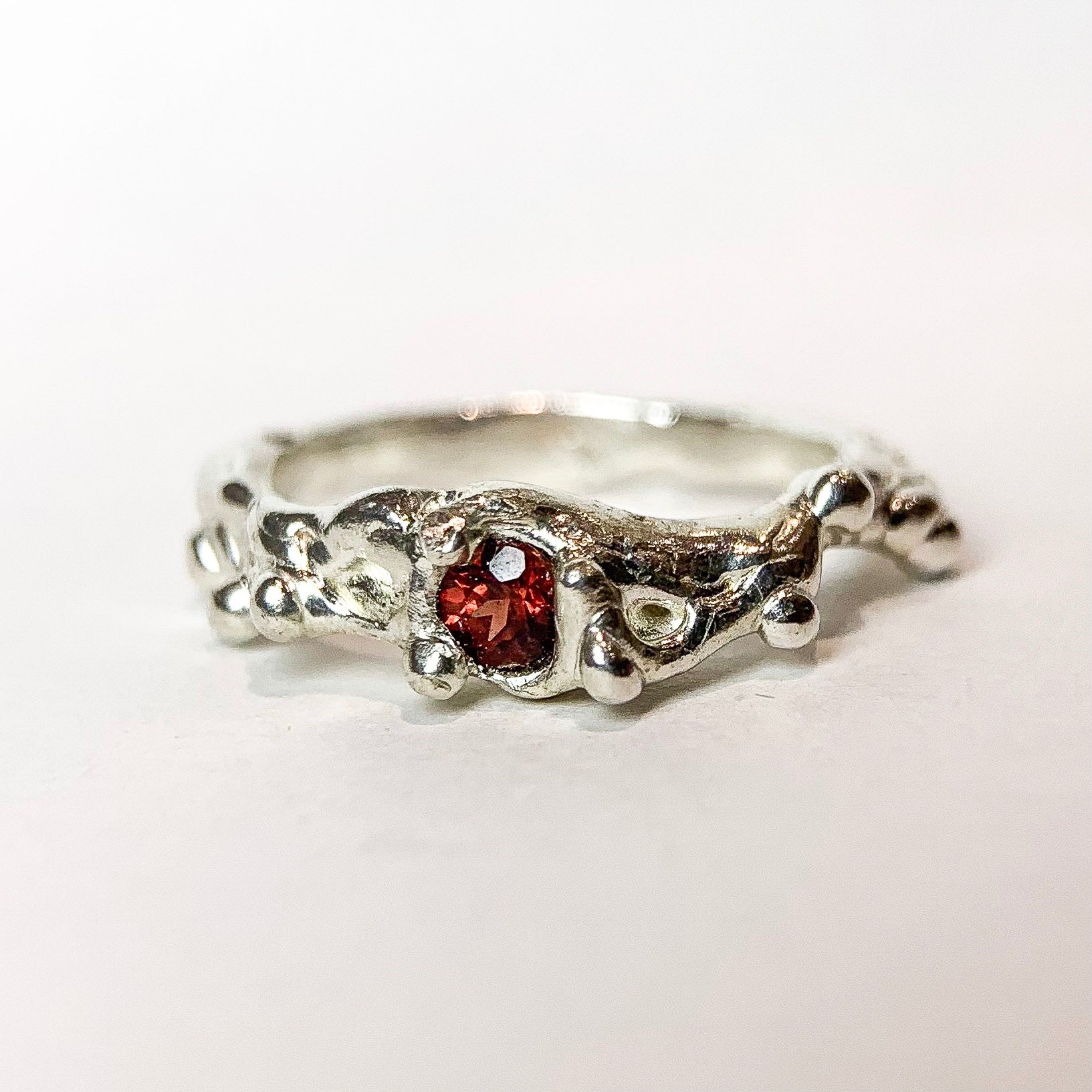 Garnet Silver Ring — detail view