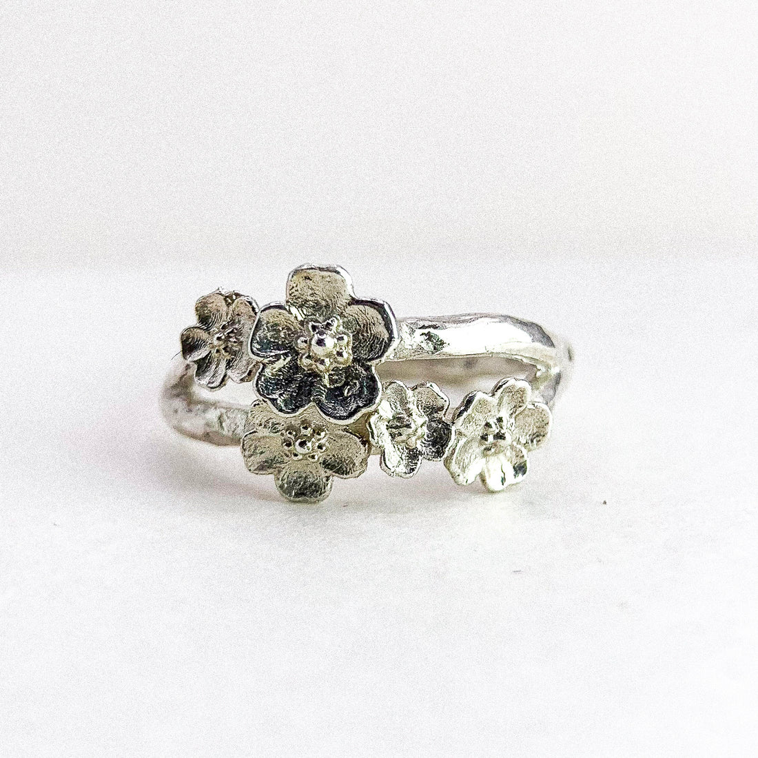 Multi Flower Silver Ring