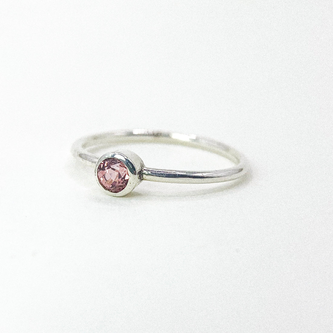Circle Garnet Bezel Thin Band Silver Ring