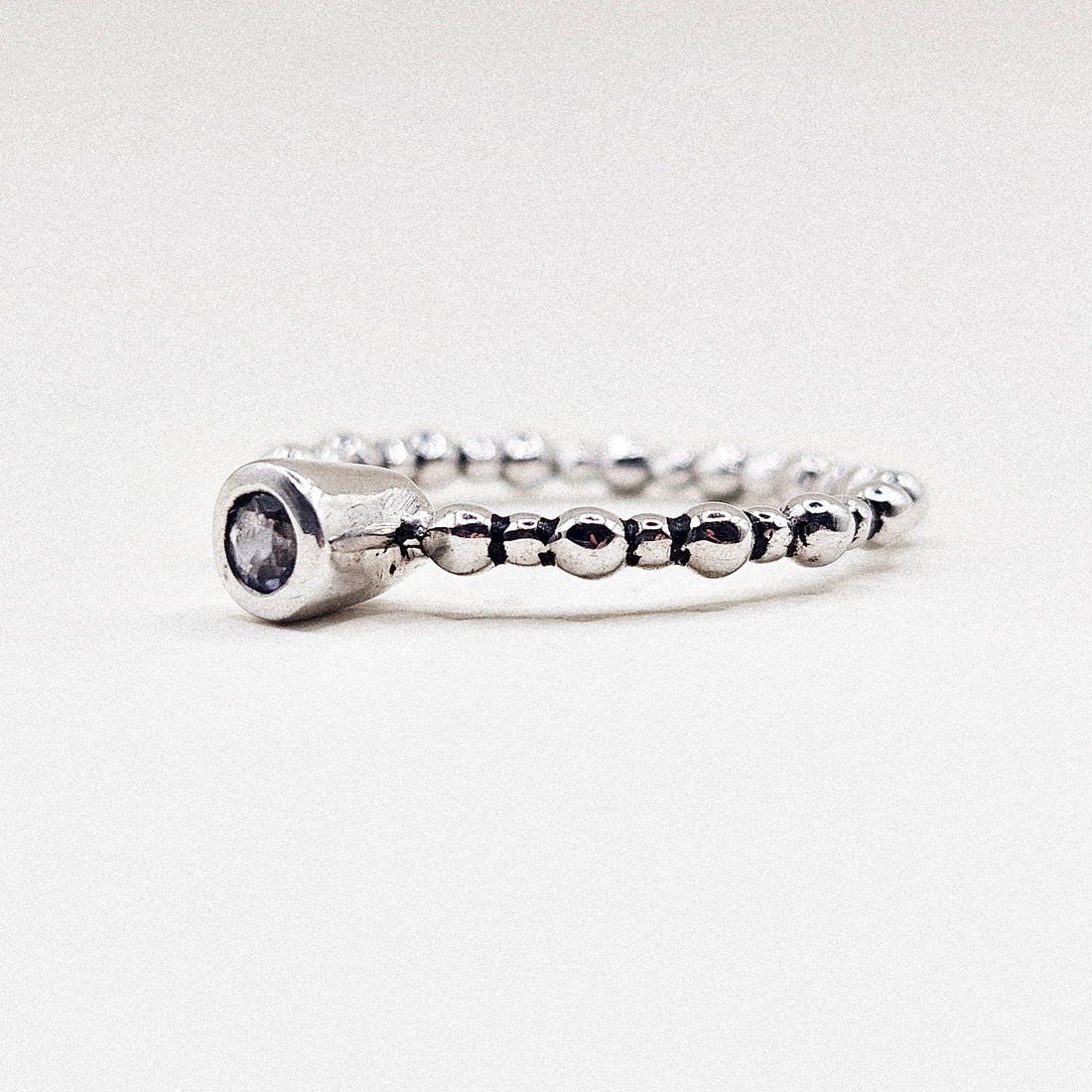 Amethyst Dot Line Silver Ring