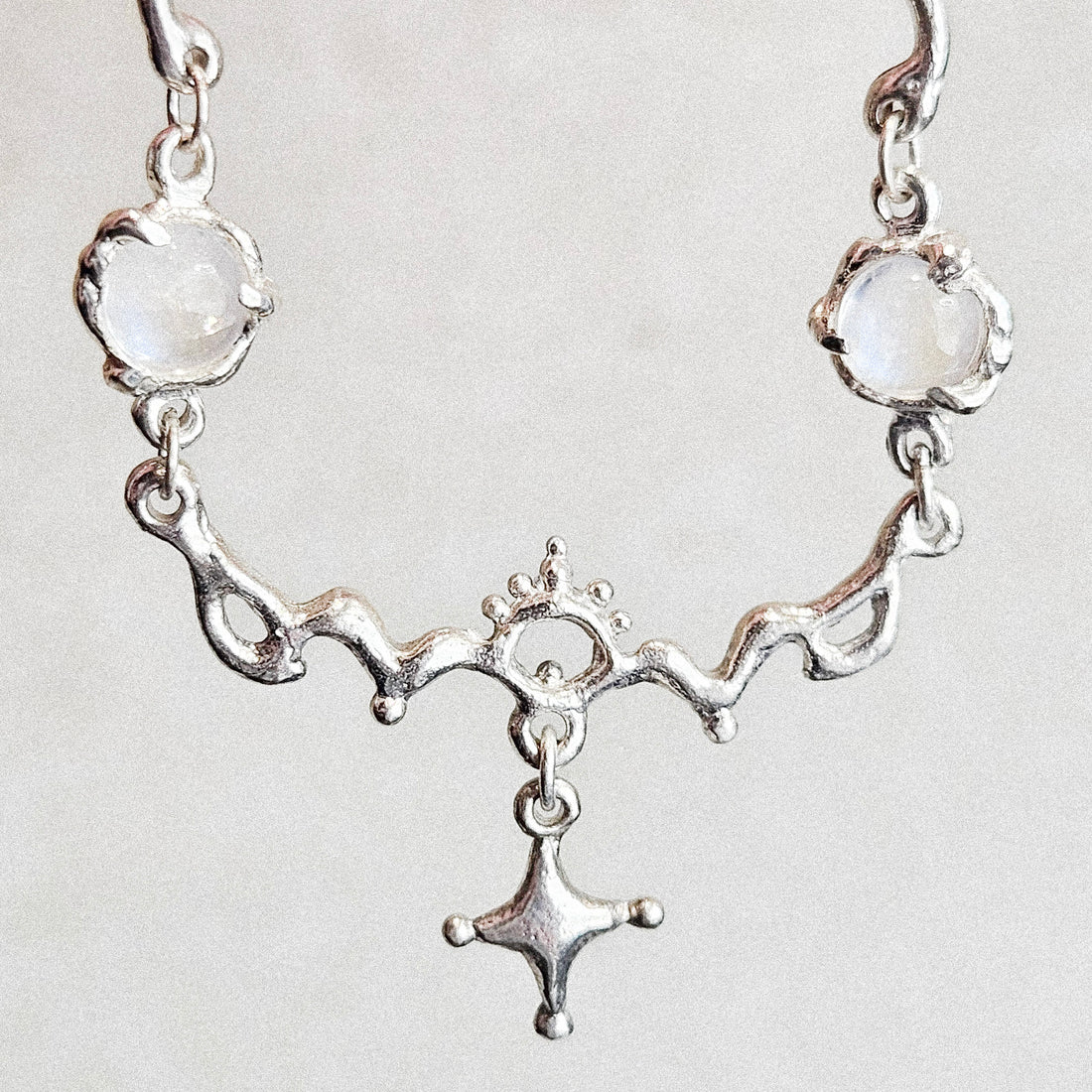 Drop Star Double Moonstone Silver Necklace