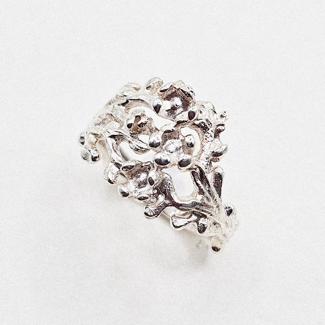 Textured Flora Silver Ring
